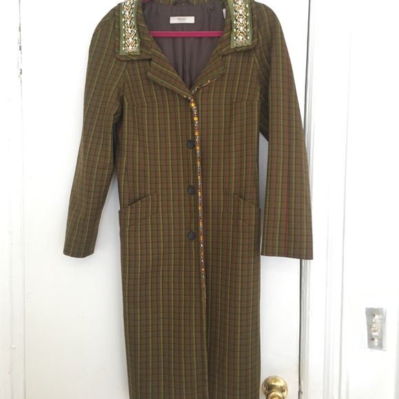 Prada Plaid Wool Coat w Crystal Bead Embellishment